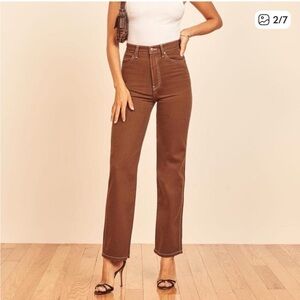 Reformation High Rise Jeans in Chocolate Brown